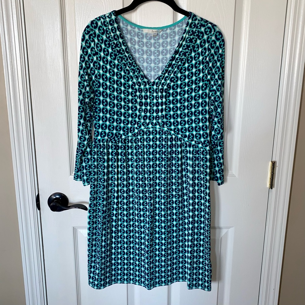 Boden Pleated Detail Blue & Green Dress